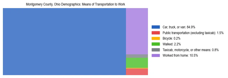 Treemap chart illustrating how workers in Montgomery County, Ohio commute to work based on 2023 ACS data.